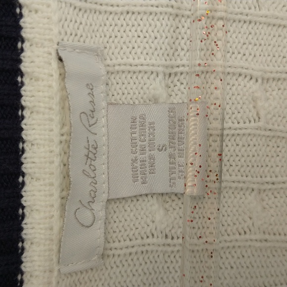 Charlotte Russe White & Navy Preppy Sailor Cotton Button-Down Pocket Cardigan - Picture 9 of 10